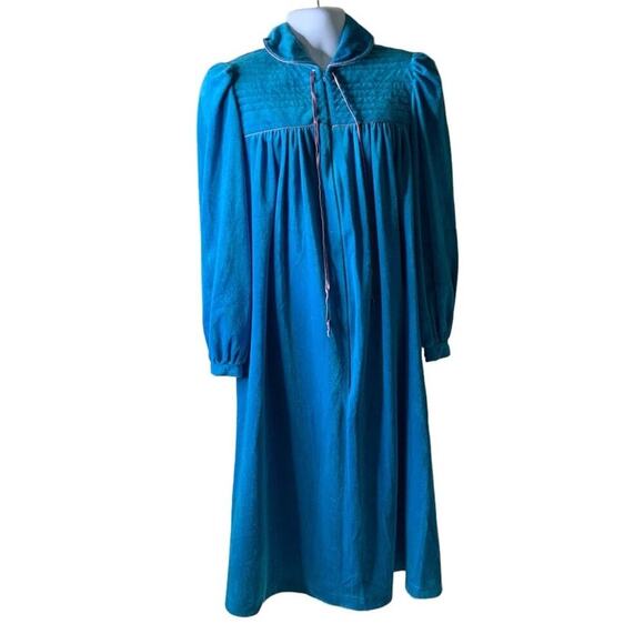 CJS Vintage House Dress Sleepwear Womens L Half Zip Balloon Sleeves Drawstring - Picture 3 of 10